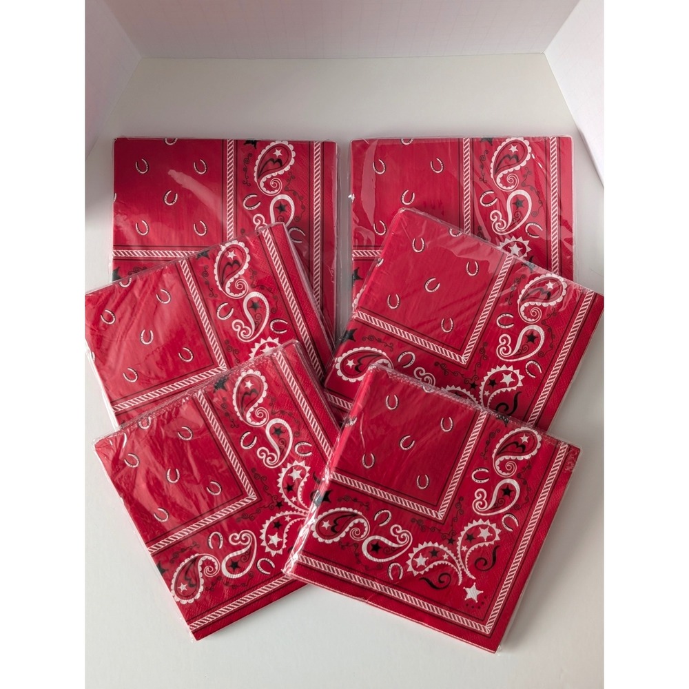 Western Red Bandana Party Supplies Set Plates Napkins Bandanas Cowboy Theme 198p - Picture 13 of 13